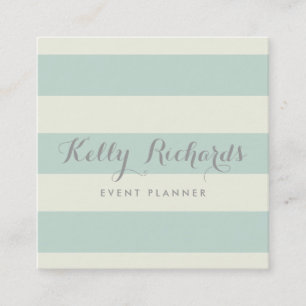 Mint Green Ivory Stripes Elegant Business Card