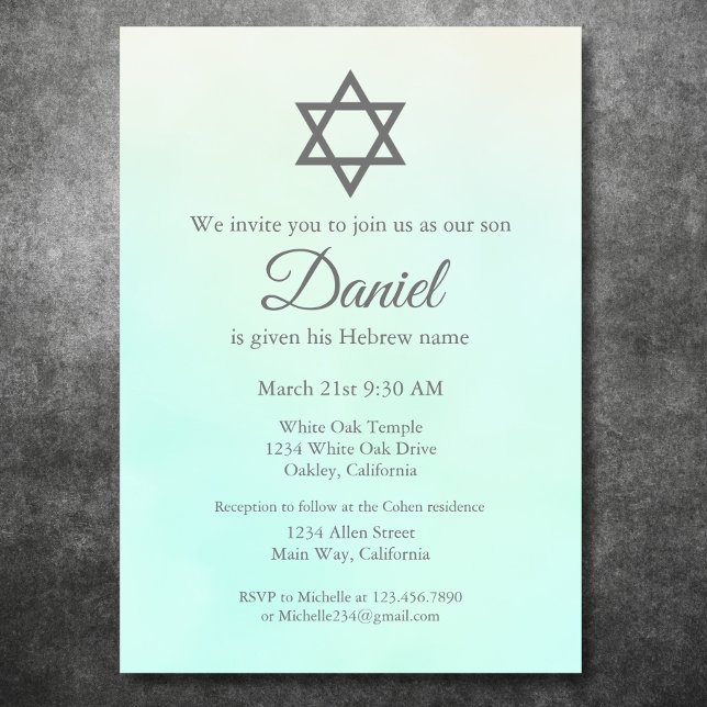 Mint Green Jewish Baby Naming Ceremony Brit Milah Invitation (Creator Uploaded)
