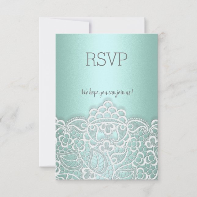 Mint green lace elegant all event rsvp response (Front)