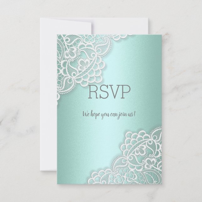 Mint green lace elegant all event rsvp response (Front)