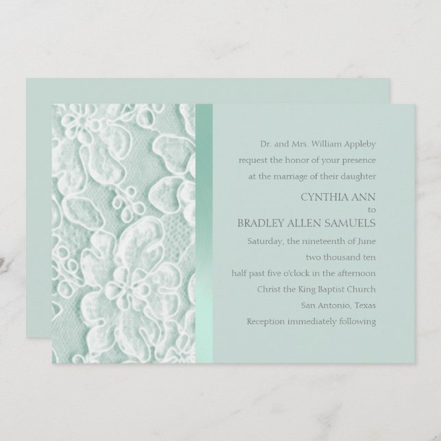 Mint Green Lace Wedding Invitation (Front/Back)