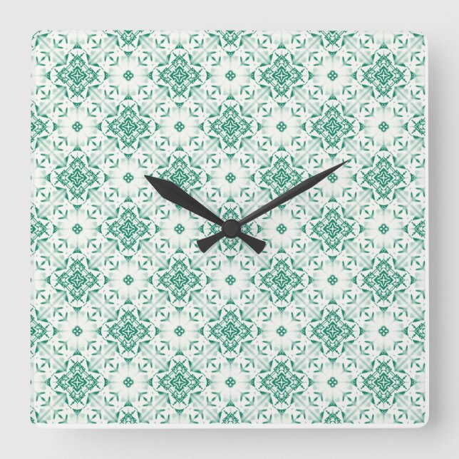 Mint green large square clock - surface pattern (Front)