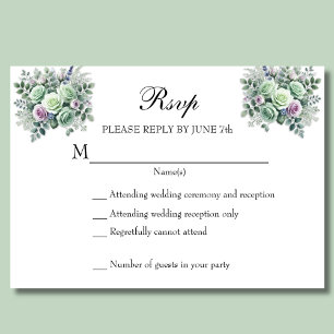 MInt Green Lavender Floral RSVP Card