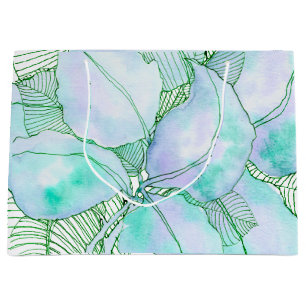 Mint Green Lavender Watercolor Botanical Leaves Large Gift Bag