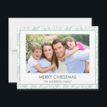 Mint Green Leaf Pattern Simple Merry Christmas Holiday Card<br><div class="desc">Mint Green Leaf Pattern Simple Merry Christmas Holiday Photo Card. The picture and family name can be replaced on this simple and elegant Pastel Greenery Christmas Photo Card.</div>
