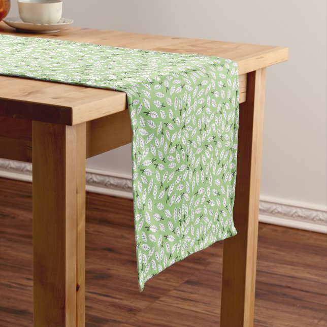 Mint Green Leafy Design Short Table Runner (In Situ)
