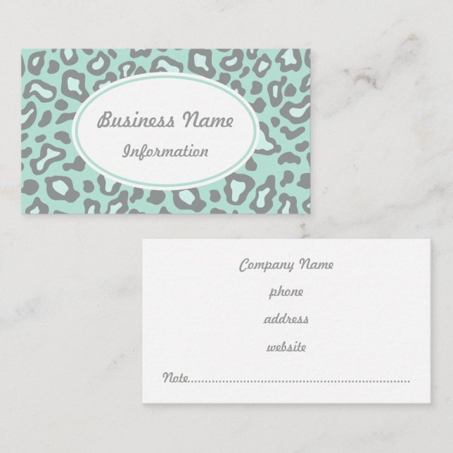 Mint Green Leopard Business Cards (Front/Back)