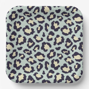 Mint green leopard print paper plates