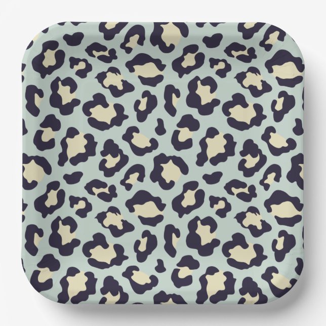 Mint green leopard print paper plates (Front)