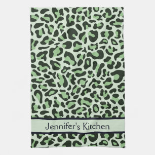 Mint Green Leopard Print Retro Kitchen Towel