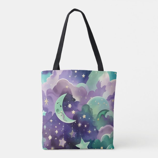 Mint Green Lilac Moon Calm Aesthetic Tote Bag (Back)