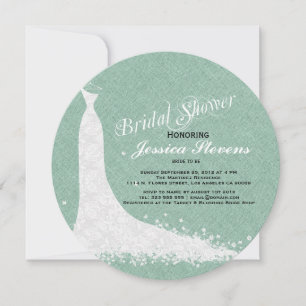 Mint-Green Linen And White Lace Wedding Dress Invitation