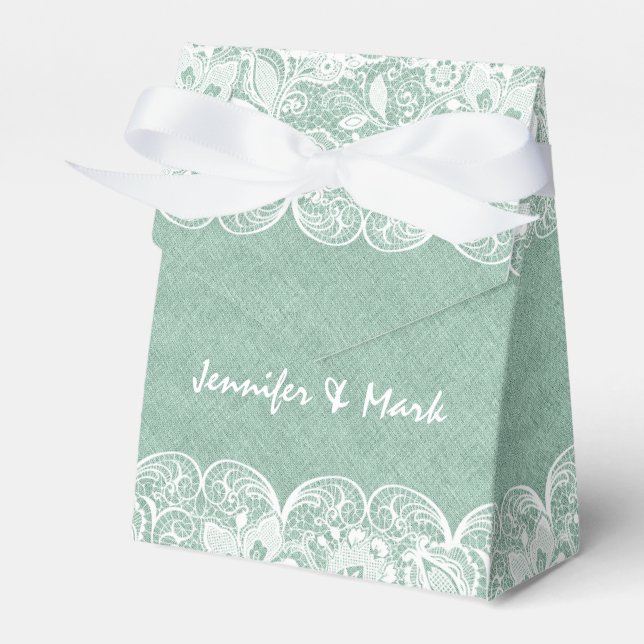 Mint Green Linen & White Lace Bridal Gift Box (Front Side)