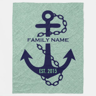 Mint-green Linen With Blue Wedding Anchor Fleece Blanket