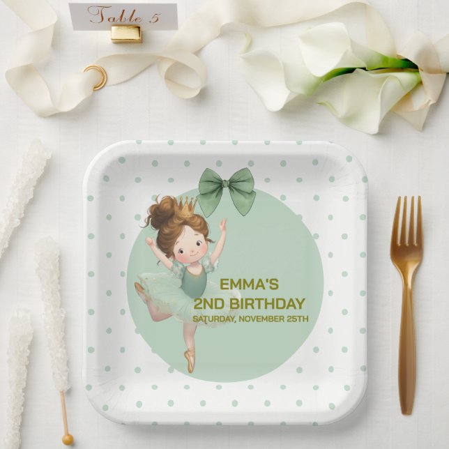 Mint Green Little Princess Ball Paper Plate (Wedding)