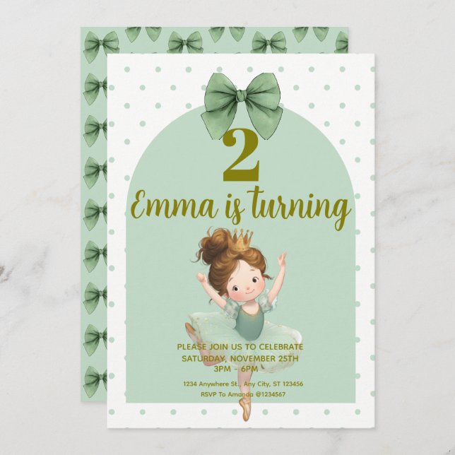 Mint Green Little Princess birthday Invitations (Front/Back)