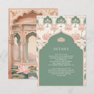 Mint Green Lotus Garden Indian Wedding Details Enclosure Card