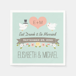 Mint Green Love Birds Dove Wedding Napkin