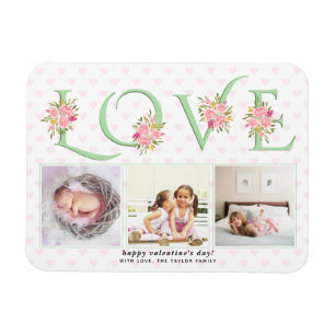 Mint green LOVE, pink  roses Valentines Day Magnet