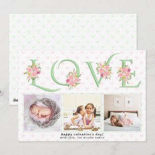 Mint green LOVE typography photo Valentines Day Holiday Card