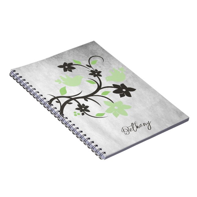 Mint Green Lovebirds Personalised Notebook (Right Side)