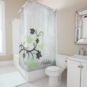 Mint Green Lovebirds Shower Curtain