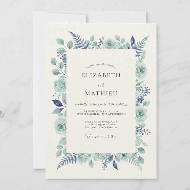 Mint Green Lush Woodland Wedding Invitation (Front)