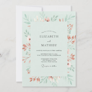 Mint Green Lyrical Blossom Wedding Invitation