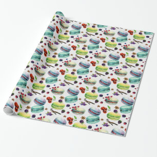 Mint Green Macaroons & red Berries Seamless Patter Wrapping Paper