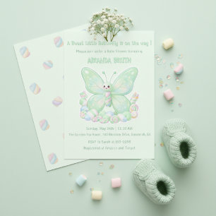 Mint Green Marshmallow Butterfly Baby Shower Invitation