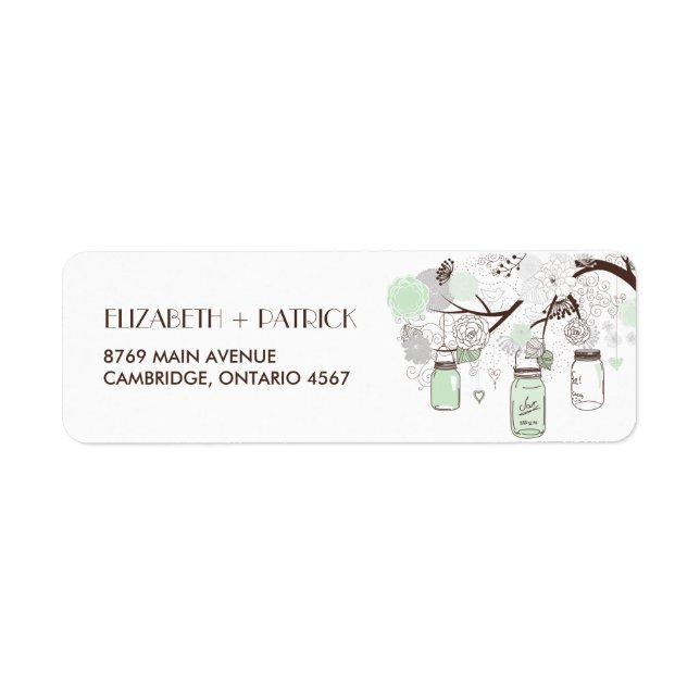 Mint Green Mason Jars Floral Wedding Address Label (Front)
