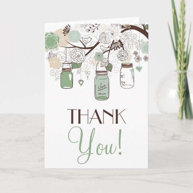 Mint Green Mason Jars Thank You Card (Front)