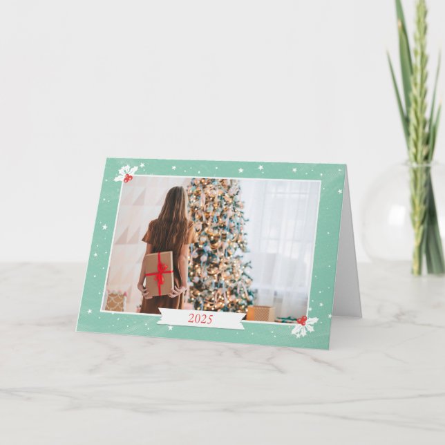 Mint Green Merry Christmas Photo Holiday Card (Front)