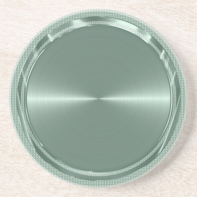 Mint-Green Metallic Design Stainless Steel Look Coaster (Front)