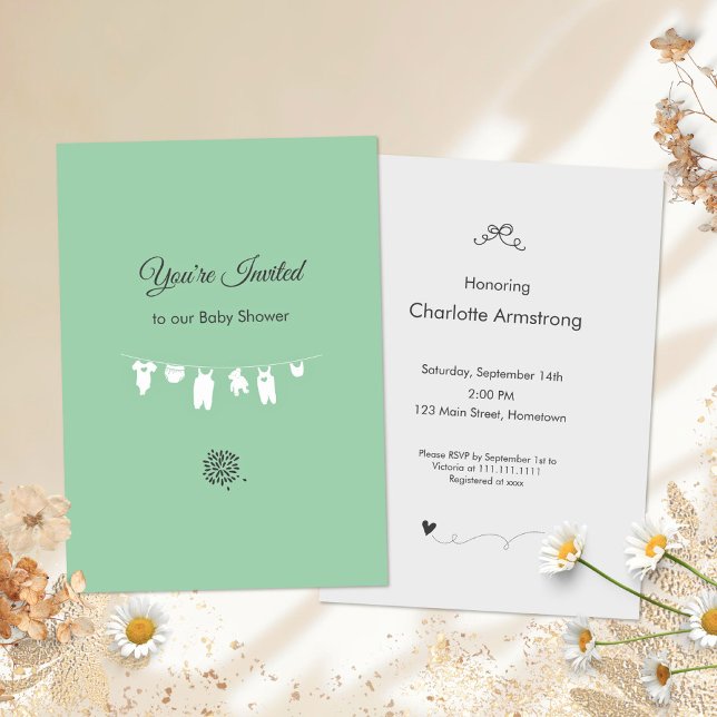 Mint Green Minimalist Baby Shower Invitation (Mint Green Minimalist Baby Shower Invitation ©Susanne Sachers - Sunny Mind Design 🌞)