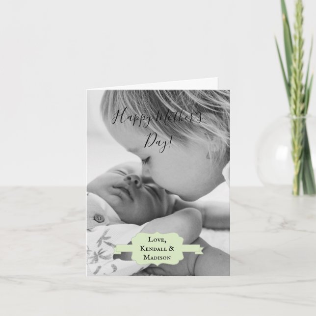 Mint Green Minimalist Photo Mother's Day Card (Front)