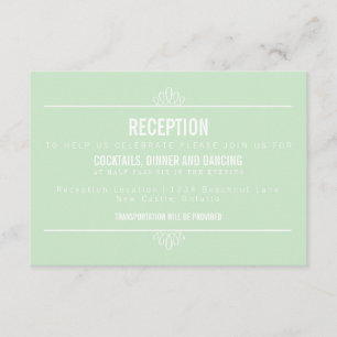 Mint Green Modern Floral Wedding Reception Card
