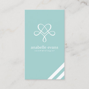 Mint Green Modern Heart and Swirls Business Card