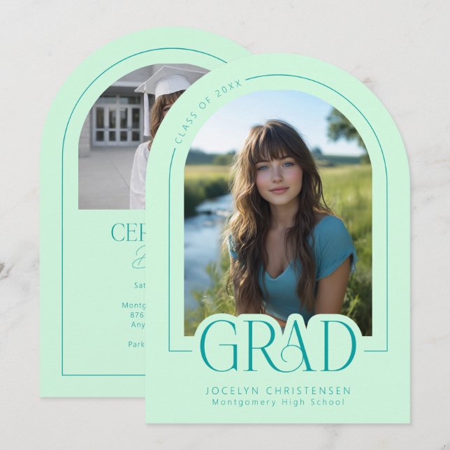 Mint Green Modern Minimal Grad Photo Announcement (Front/Back)
