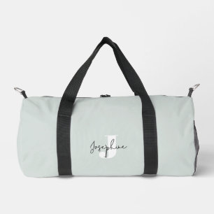 Mint Green Modern Minimalist Monogrammed Duffle Bag