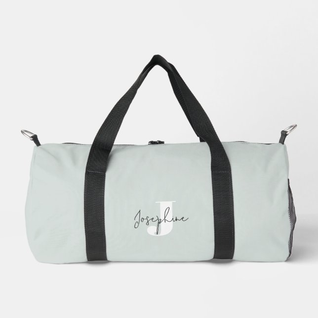 Mint Green Modern Minimalist Monogrammed Duffle Bag (Front)