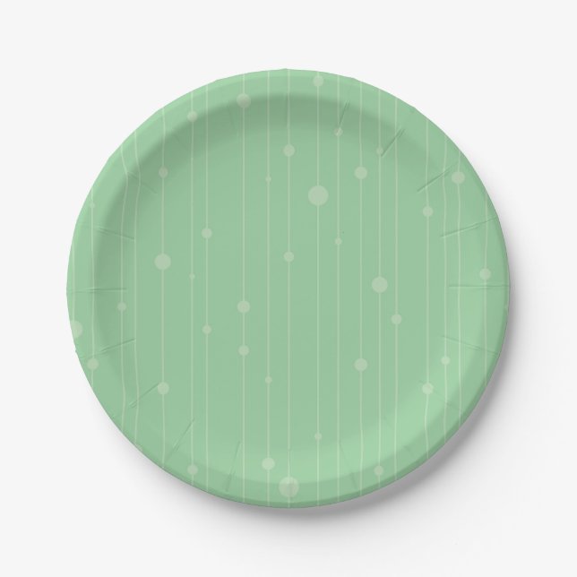 Mint green modern stripes and dots pattern paper plate (Front)
