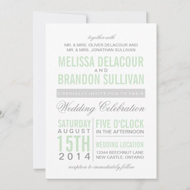 Mint Green Modern Typography Wedding Invitation (Front)