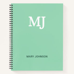 Mint Green Monogram 2 two letter Initials Modern Notebook