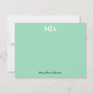 Mint Green Monogram 3 three letter Initials Modern Card