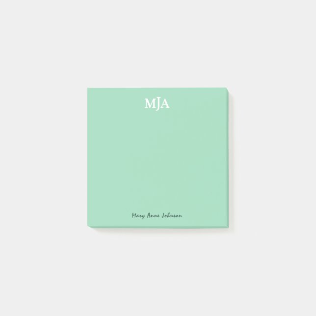 Mint Green Monogram 3 three letter Initials Modern Post-it Notes (Front)