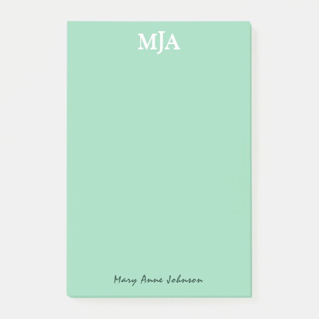 Mint Green Monogram 3 three letter Initials Modern Post-it Notes (Front)