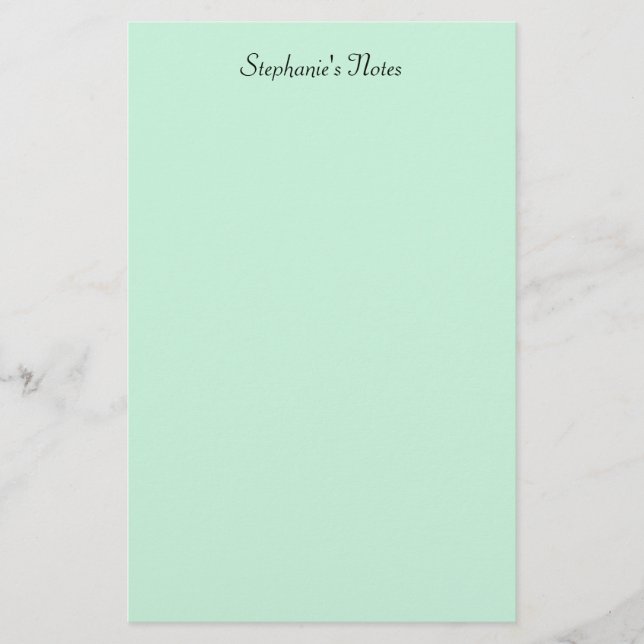 Mint Green Monogram Name Custom Colour Elegant Stationery (Front)