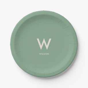 Mint Green Monogram Personal Party Paper Plate