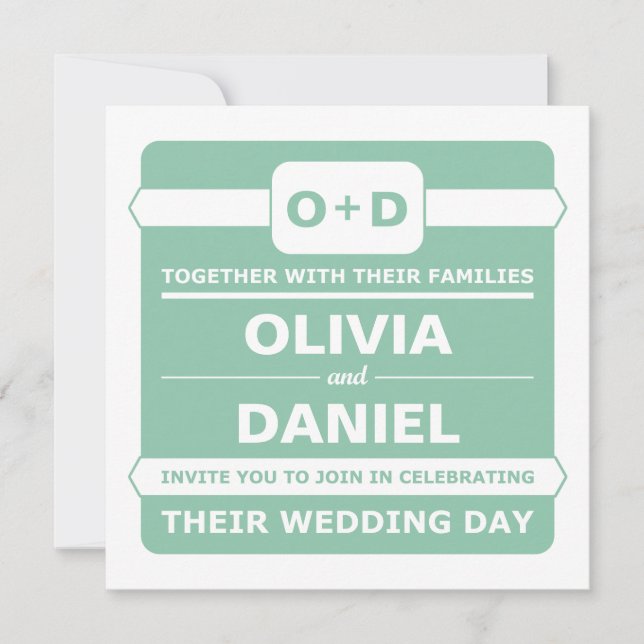 Mint Green Monogram Wedding Invitations (Front)